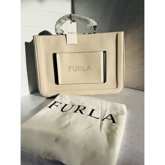 Furla‎ Reale North South Large Convertible Leather Tote Creamy Beige - Picture 2 of 16